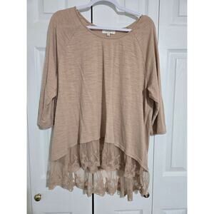 Umgee 1xl women's tan long sleeve top with lace